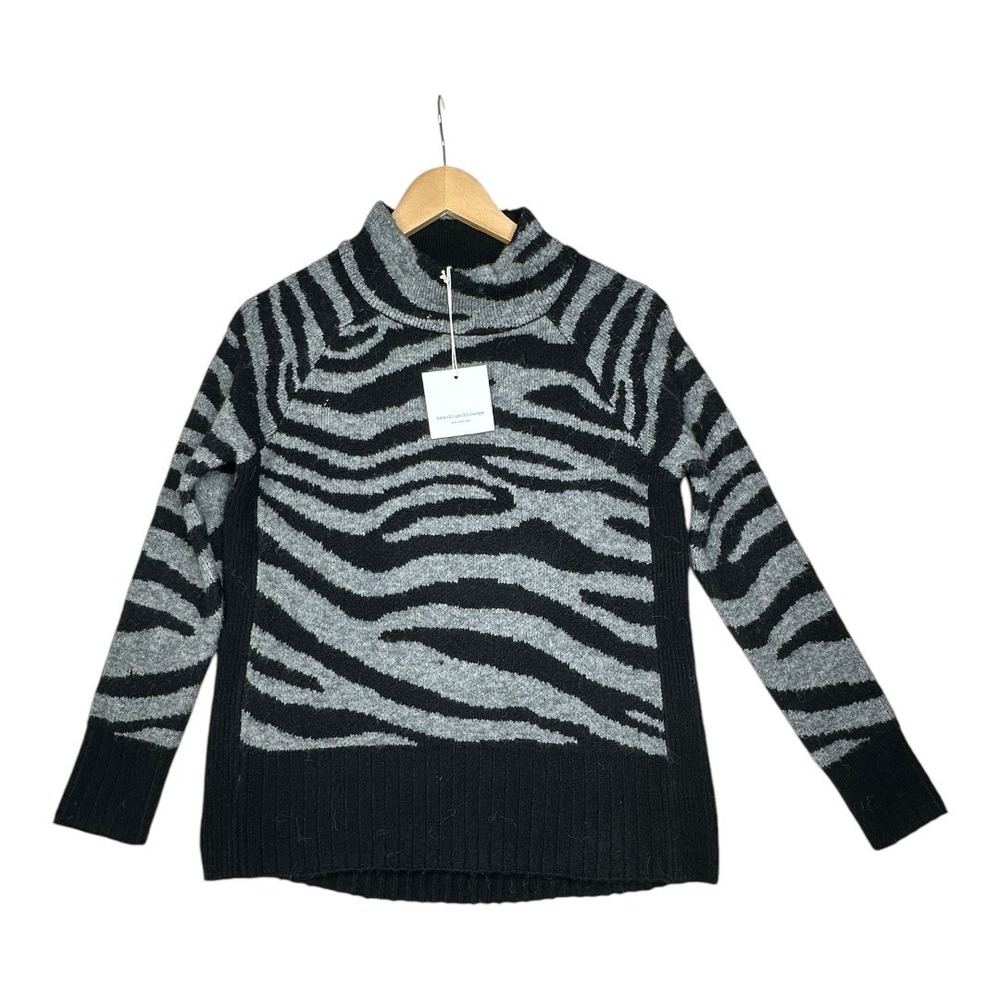 New Beach Lunch Lounge Zebra Animal Print Long Sleeve Cowlneck Sweater size XS